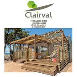 Clairval fabrique LA terrasse bois pour mobil home(conception-montage-aménagement), le volet isolant pour camping-car et l'auvent pour caravane